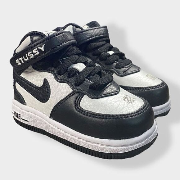 Nike x Stussy Air Force 1 Mid TD Black / White Toddler size 4C DN4160-002 New - Picture 2 of 12
